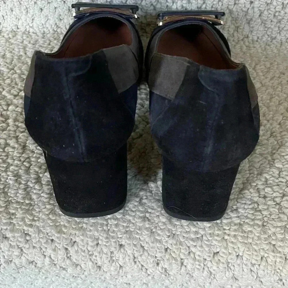 Brenda Zaro Navy Blue And Gray Suede Buckle Square Toe Heel - Picture 5 of 8